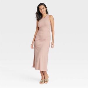A New Day Ribbed Double Side Ruched Midi Dress
